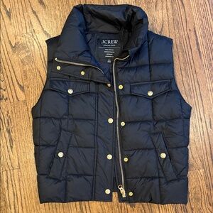 J. Crew Dark Blue Quilted Vest with Gold Accents